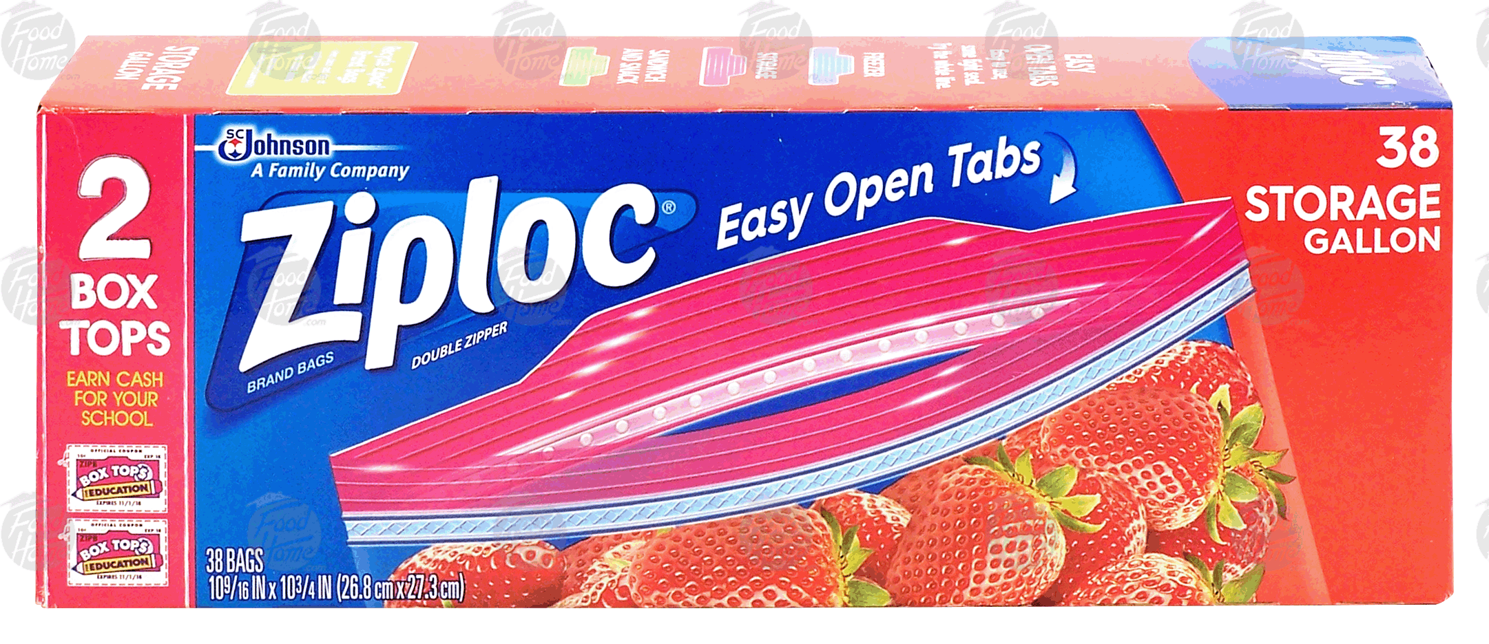 Ziploc  double zipper, multi-purpose gallon size storage bags, easy open tabs, 10 9/16 in x 10 3/4 in Full-Size Picture